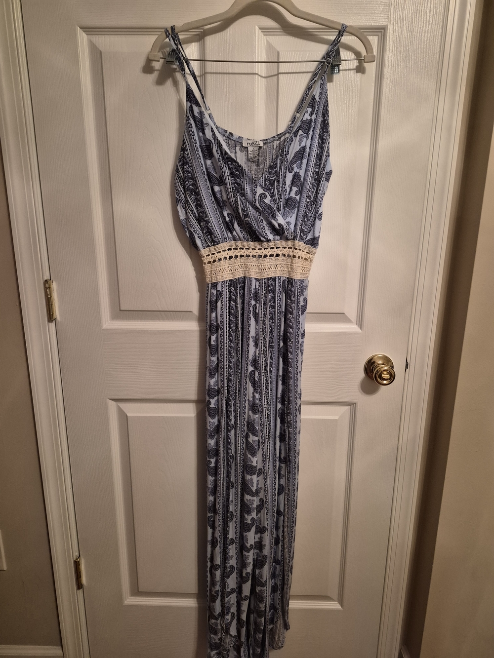 Boho Blue Paisley Jumpsuit with Crochet Waistband
